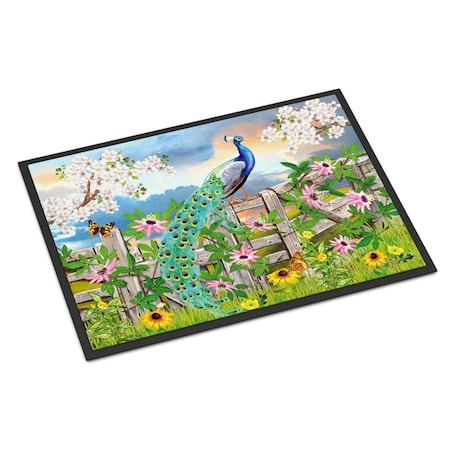 Carolines Treasures 24 x 36 in. Peacock on Garden Fence Indoor or Outdoor Mat PRS4042JMAT